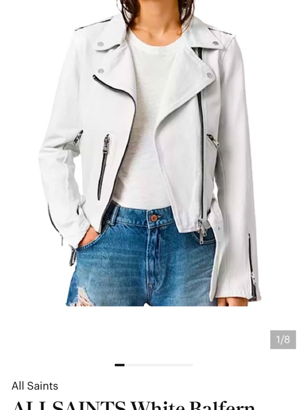 All Saints White Balferrn denim Biker Jacket. Size US 0.